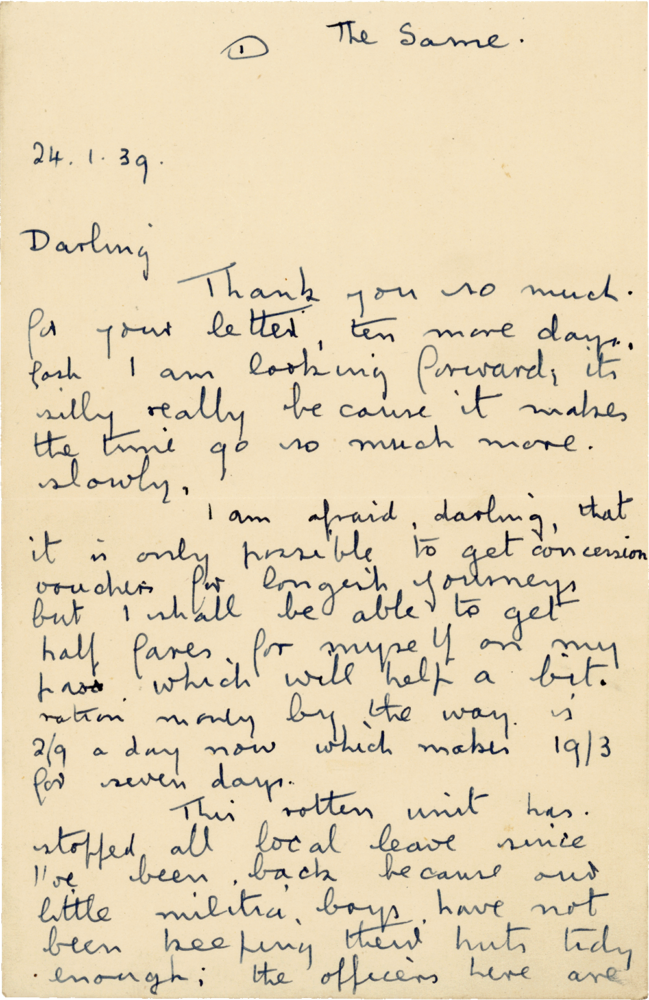 Letter from Cyril “Kenneth” Penman to Teresina “Terry” Penman dated January 24th, 1941. (pg. 1)