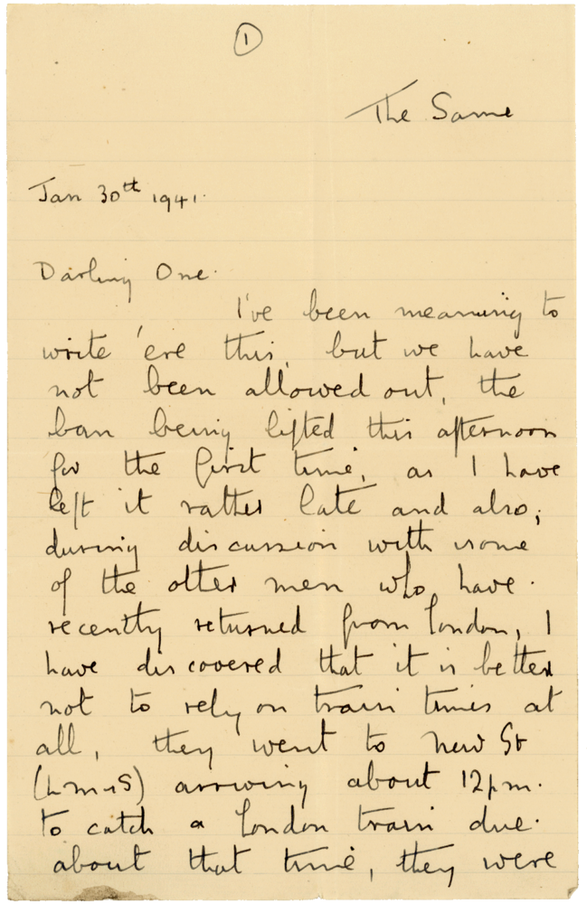 Letter from Cyril “Kenneth” Penman to Teresina “Terry” Penman dated January 30th, 1941. (pg. 1)