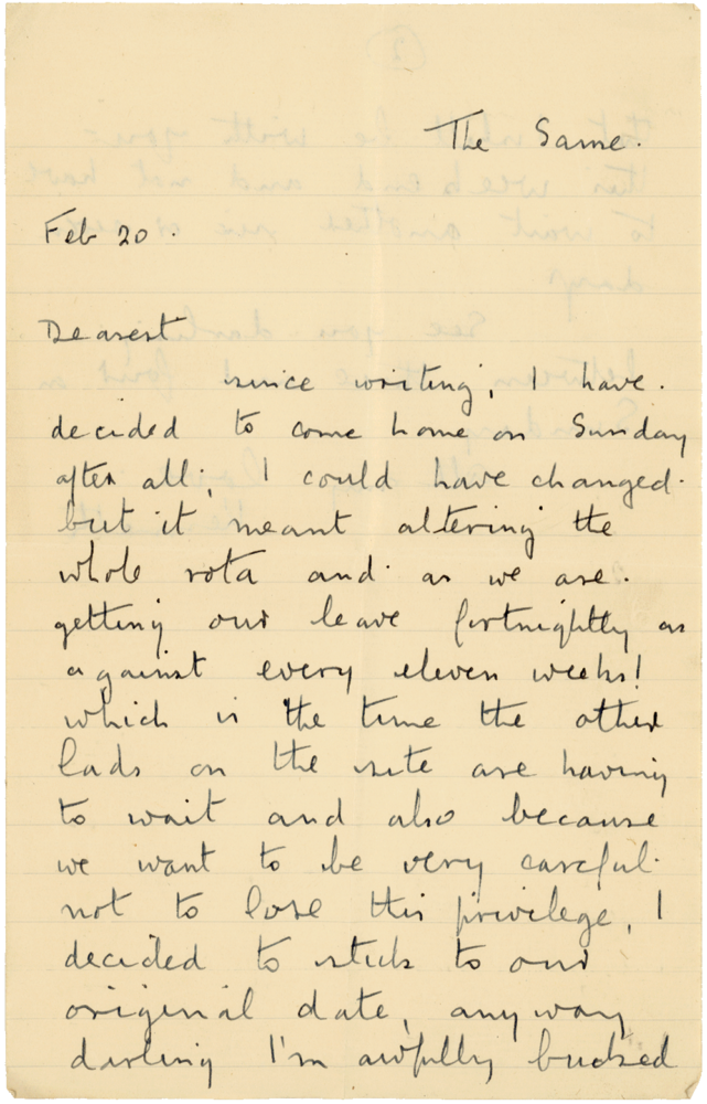 Letter from Cyril “Kenneth” Penman to Teresina “Terry” Penman dated February 20th, 1941. (pg. 1)