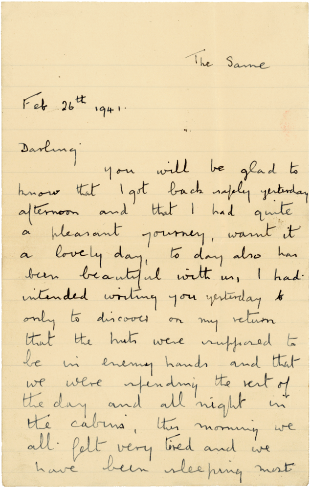 Letter from Cyril “Kenneth” Penman to Teresina “Terry” Penman dated February 26th, 1941. (pg. 1)