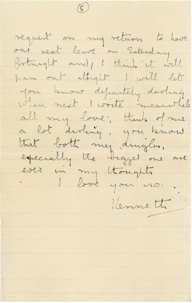 Letter from Cyril “Kenneth” Penman to Teresina “Terry” Penman dated February 26th, 1941. (pg. 5)