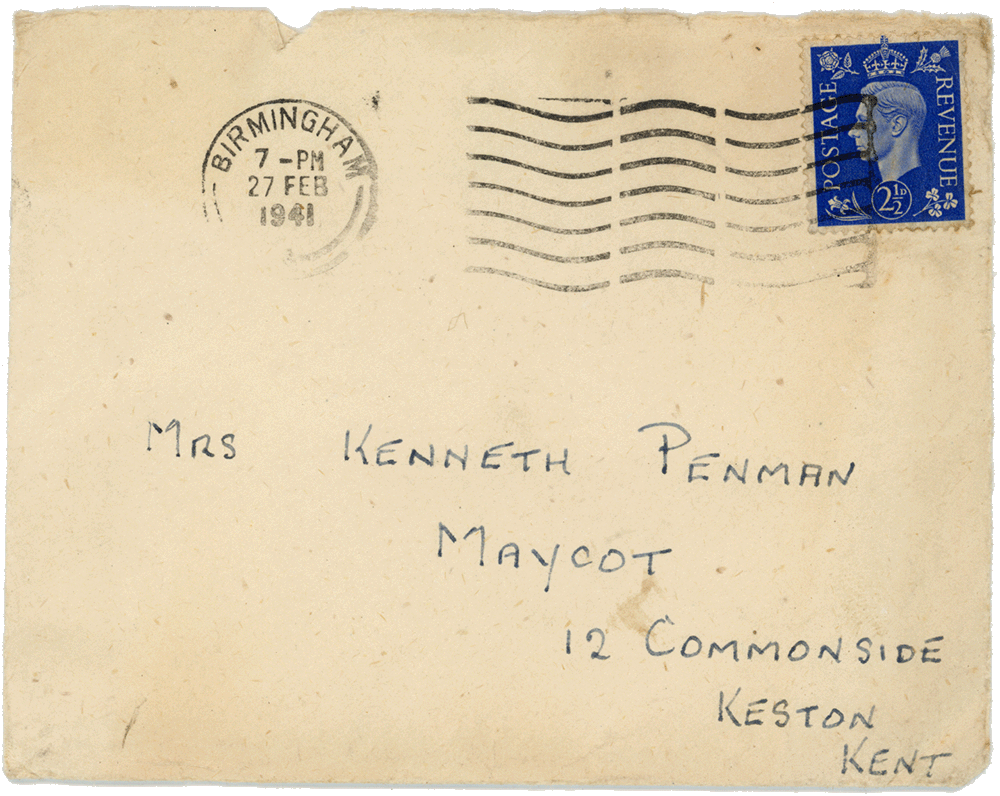 Envelope for letter from Cyril “Kenneth” Penman to Teresina “Terry” Penman dated February 26th, 1941.