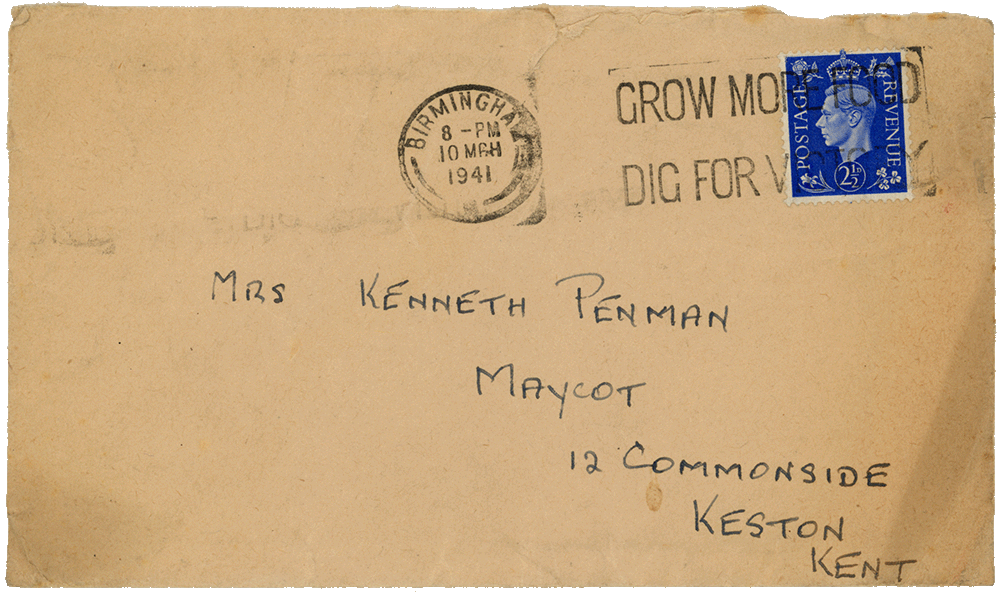 Envelope for letter from Cyril “Kenneth” Penman to Teresina “Terry” Penman dated March 9th, 1941.