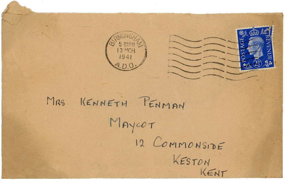 Envelope for letter from Cyril “Kenneth” Penman to Teresina “Terry” Penman dated March 13th, 1941.
