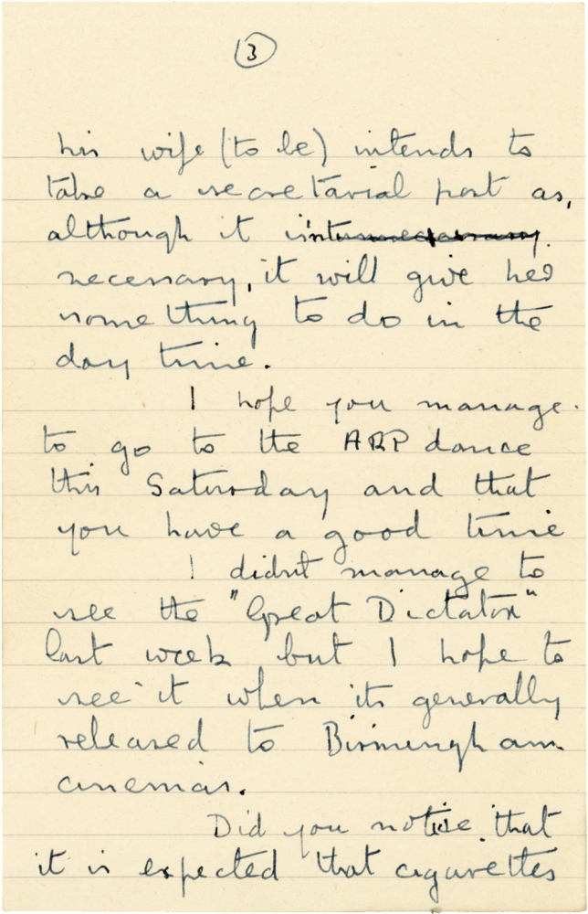 Letter from Cyril “Kenneth” Penman to Teresina “Terry” Penman dated March 24th, 1941. (pg. 3)