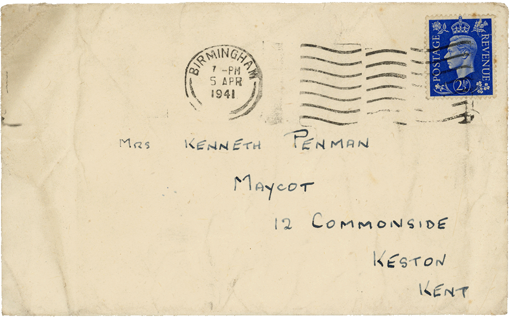 Envelope for letter from Cyril “Kenneth” Penman to Teresina “Terry” Penman dated April 5th, 1941.