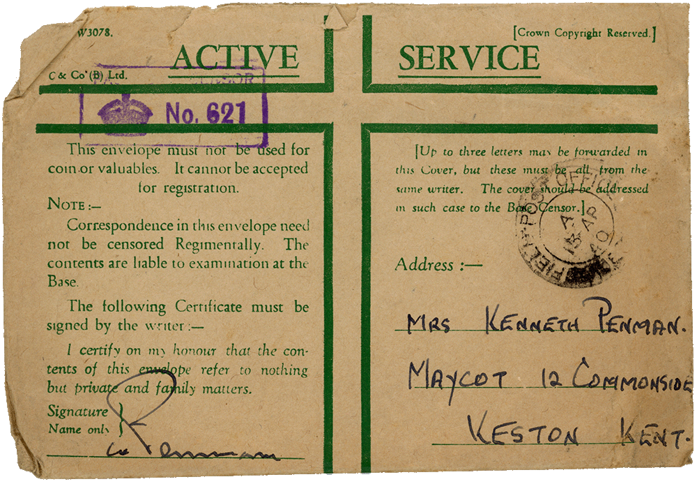 Envelope for letter from Cyril “Kenneth” Penman to Teresina “Terry” Penman dated April 9th, 1940.